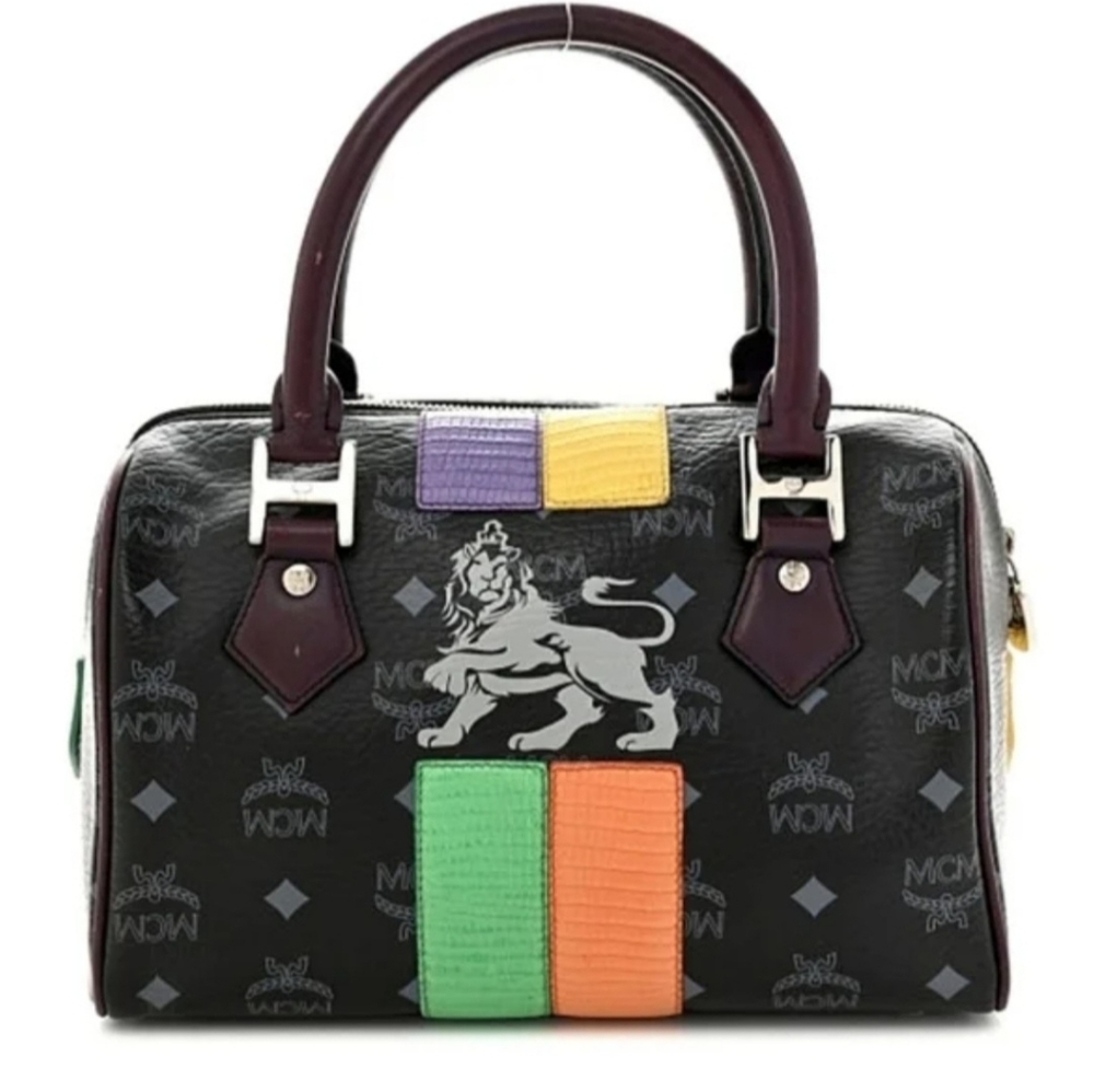 MCM Princess Lion Boston Black / Multi Color Handbag (EUC)